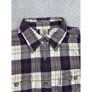 Carhartt Womens Purple Plaid Flannel Shirt Size Medium Button Front